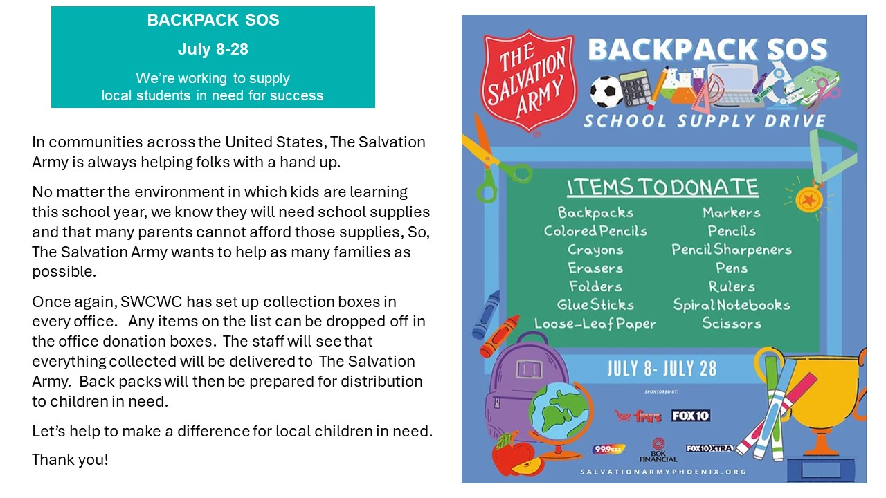SOS, Backpack Drive, Salvation Army